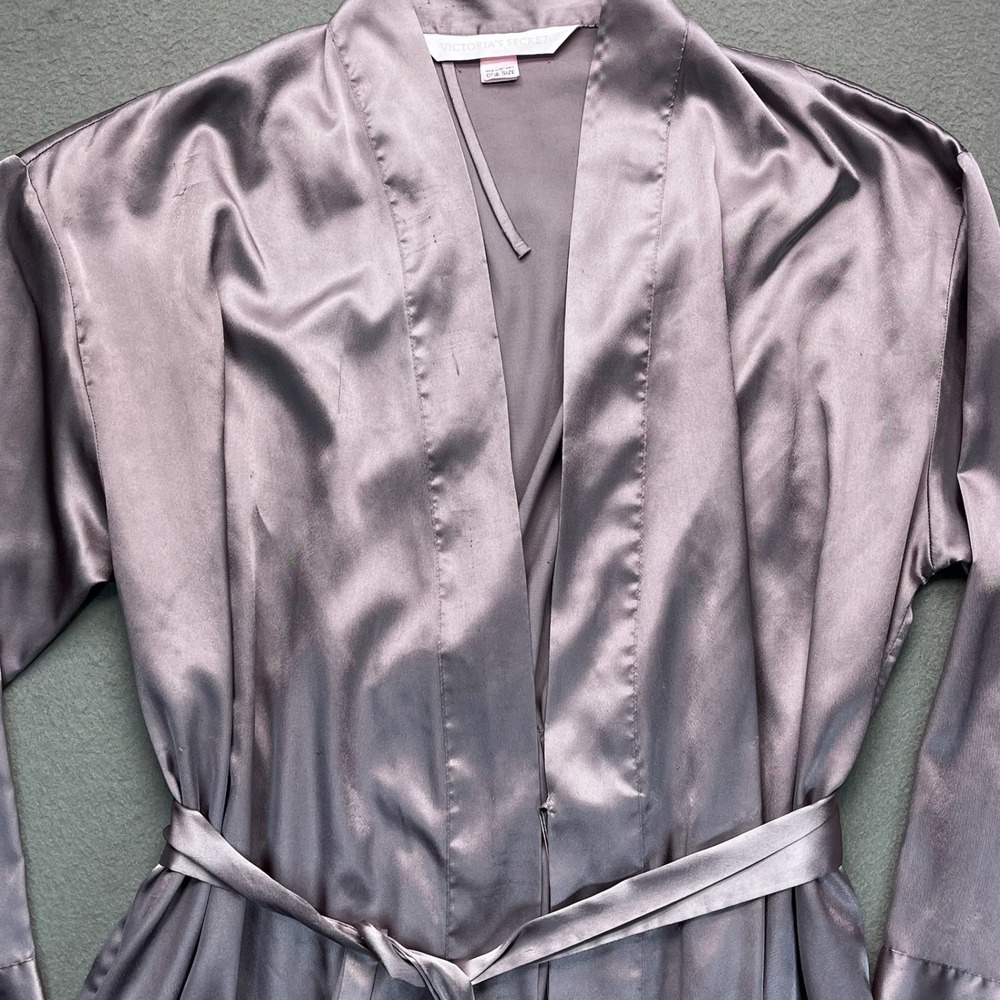 Victorias Secret Satin Robe Gray One Size Kimono Style‎ Belted - Picture 12 of 12